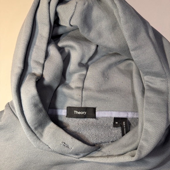 Theory Hoodie Mens Medium Gray Blue Terry Cotton Sweatshirt Pullover - Picture 5 of 8
